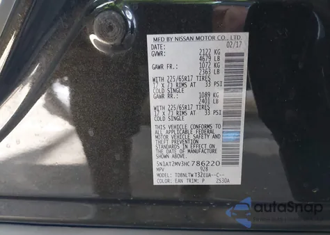 2017 Nissan Rogue Sv z USA, uszkodzony, nr VIN 5N1AT2MV3HC786220